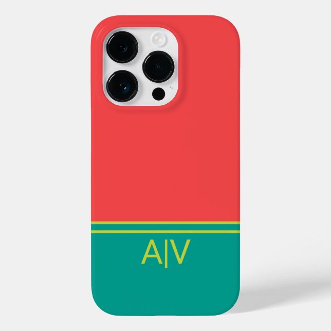 Modern Summer Coral Aquamarine Monogram Case-Mate iPhone Case (Back)