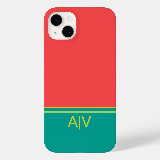 Modern Summer Coral Aquamarine Monogram Case-Mate iPhone Case (Back)