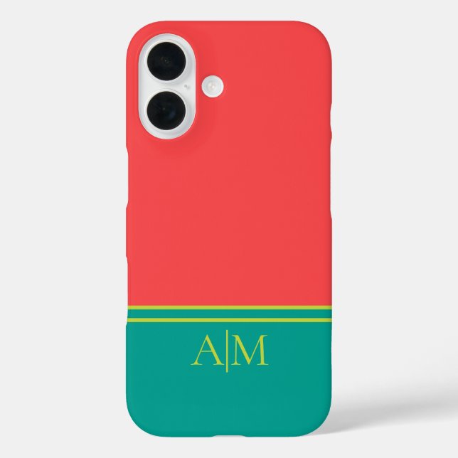 Modern Summer Coral Aquamarine Monogram Case-Mate iPhone Case (Back)