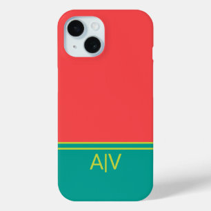 Modern Summer Coral Aquamarine Monogram iPhone 15 Case