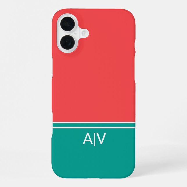 Modern Summer Coral Aquamarine Monogram iPhone Case (Back)