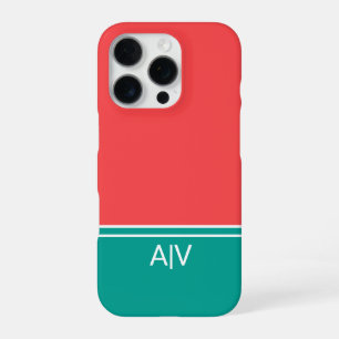 Modern Summer Coral Aquamarine Monogram iPhone 16 Pro Case