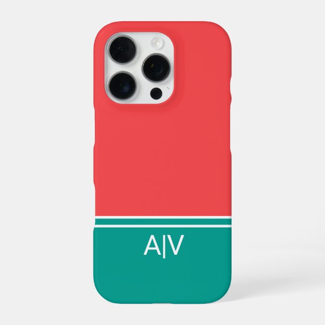 Modern Summer Coral Aquamarine Monogram iPhone Case (Back)
