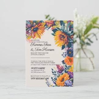 Modern Summer floral wedding Invitation Card