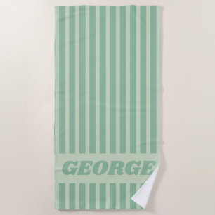 Modern Summer Green Striped Personalised Beach Towel