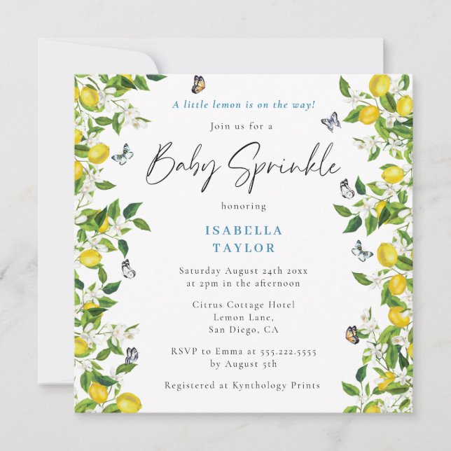 Modern Summer Lemon Baby Shower Sprinkle Invitation (Front)