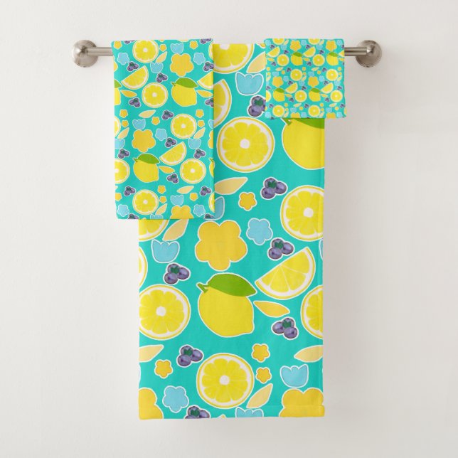 Modern Summer Lemon Bath Towel Set (Insitu)