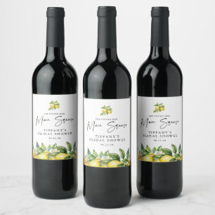 Modern Summer Lemon Citrus Bridal Shower Wine Label