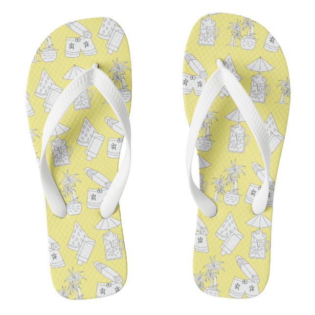 Modern Summer Line Drawings on Yellow Jandals (Footbed)