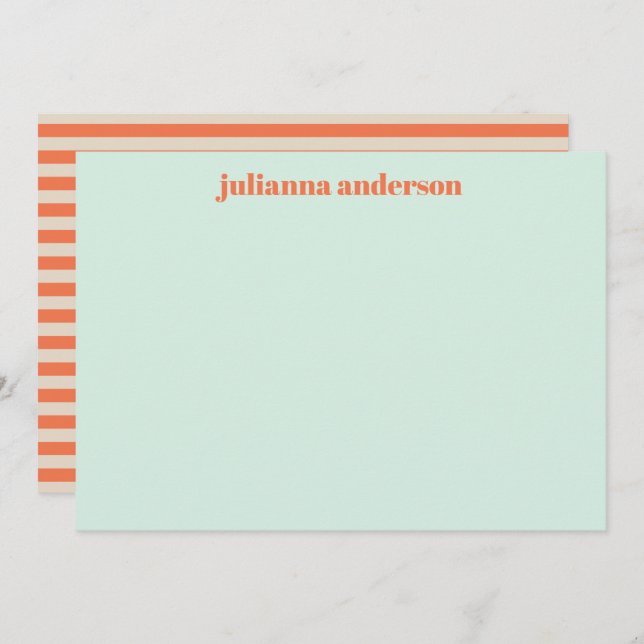 Modern Summer Mint Orange Striped Personalised  Card (Front/Back)