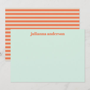 Modern Summer Mint Orange Striped Personalised Card