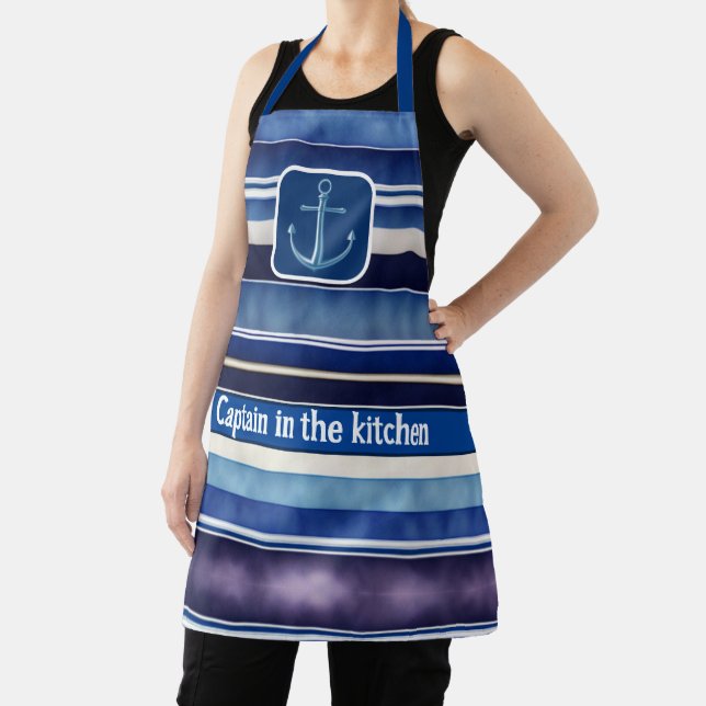 Modern Summer Navy Blue Boat Stripes Collection Apron (Insitu)