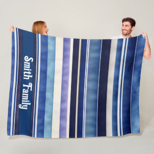 Modern Summer Navy Blue Boat Stripes Collection Fleece Blanket