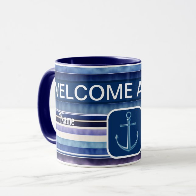 Modern Summer Navy Blue Boat Stripes Collection Mug (Front Left)