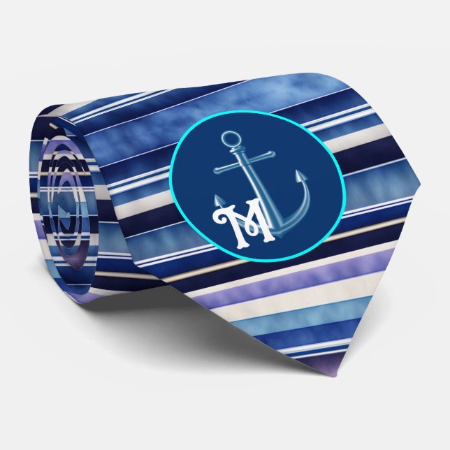 Modern Summer Navy Blue Boat Stripes Collection Tie (Rolled)