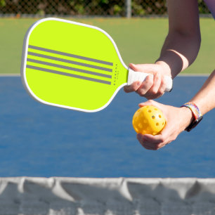 Modern Summer Neon Yellow Stripes Pickleballer Pickleball Paddle