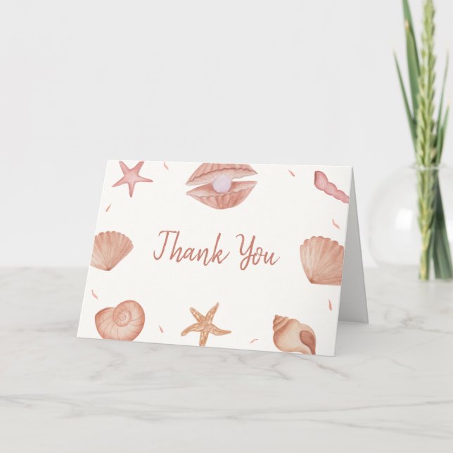 Modern Summer Ocean Seashell Pearl Baby Shower Thank You Card (Front)