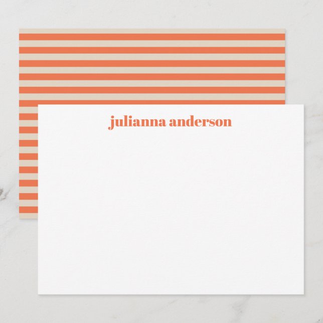 Modern Summer Orange Striped Personalised Name Card (Front/Back)