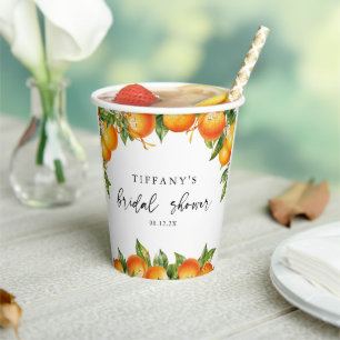 Modern Summer Oranges  Citrus Bridal Shower Paper Cups