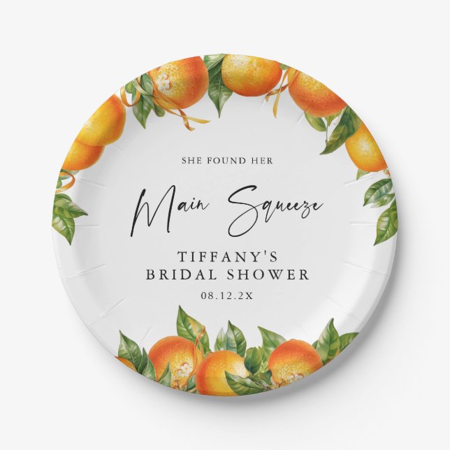 Modern Summer Oranges Citrus Bridal Shower  Paper Plate (Front)