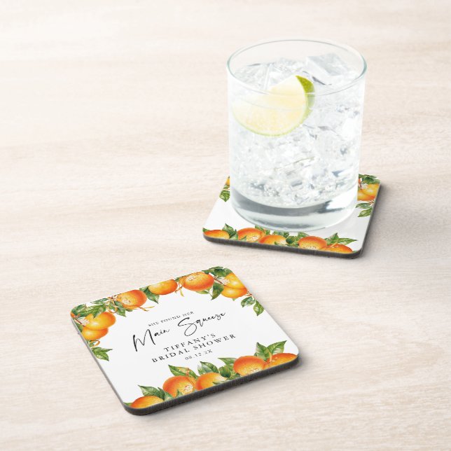 Modern Summer Oranges Lemon Citrus Bridal Shower Coaster (Right Side)