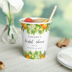 Modern Summer Oranges Lemon Citrus Bridal Shower Paper Cups