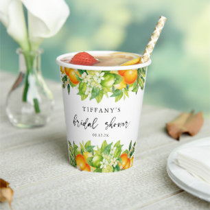 Modern Summer Oranges Lemon Citrus Bridal Shower Paper Cups