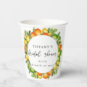 Modern Summer Oranges Lemon Citrus Bridal Shower Paper Cups
