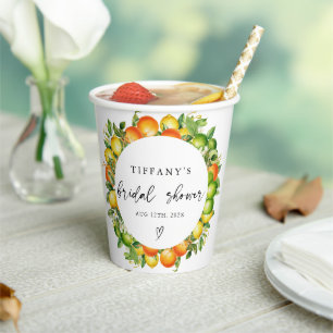 Modern Summer Oranges Lemon Citrus Bridal Shower Paper Cups