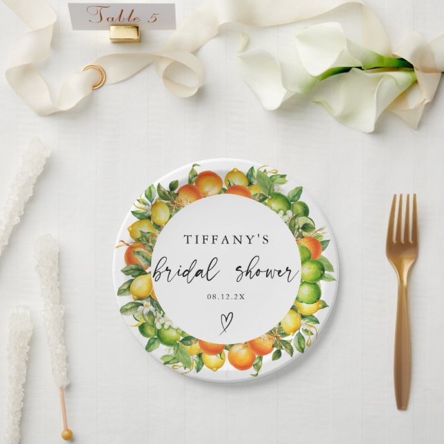 Modern Summer Oranges Lemon Citrus Bridal Shower Paper Plate (Wedding)