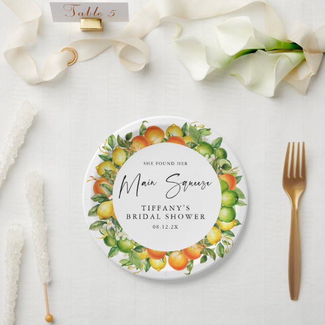 Modern Summer Oranges Lemon Citrus Bridal Shower Paper Plate (Wedding)