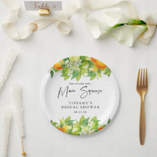 Modern Summer Oranges Lemon Citrus Bridal Shower Paper Plate