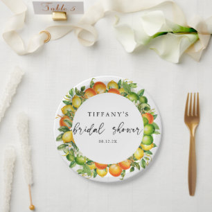 Modern Summer Oranges Lemon Citrus Bridal Shower Paper Plate