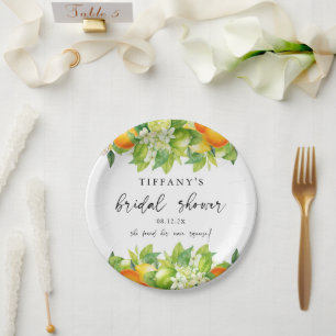 Modern Summer Oranges Lemon Citrus Bridal Shower Paper Plate