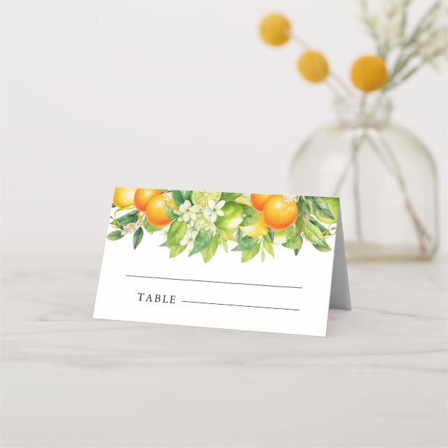 Modern Summer Oranges Lemon Citrus Bridal Shower Place Card (Front)