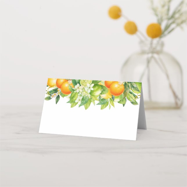 Modern Summer Oranges Lemon Citrus Bridal Shower Place Card (Front)