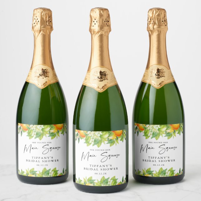 Modern Summer Oranges Lemon Citrus Bridal Shower Sparkling Wine Label (Bottles)