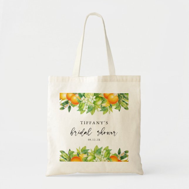 Modern Summer Oranges Lemon Citrus Bridal Shower Tote Bag (Front)