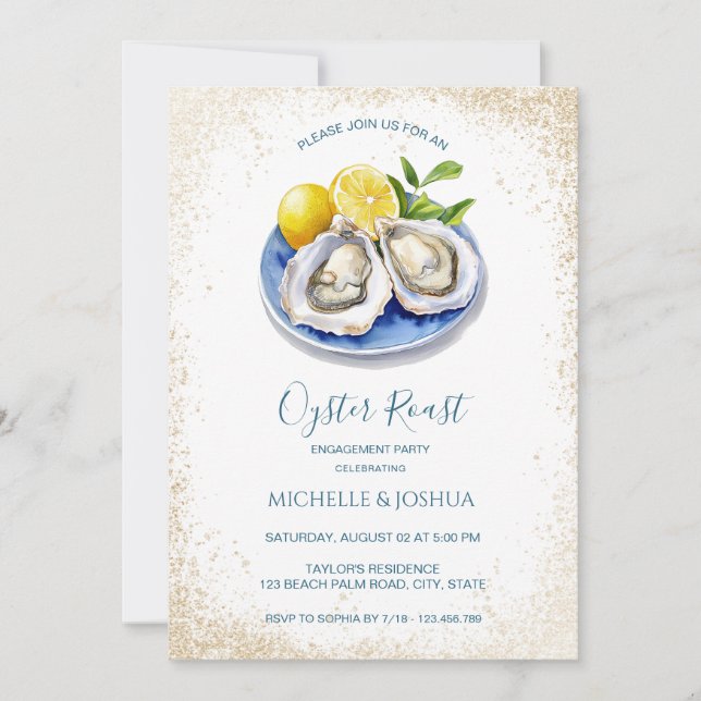 modern summer oyster roast lemon coastal style invitation (Front)