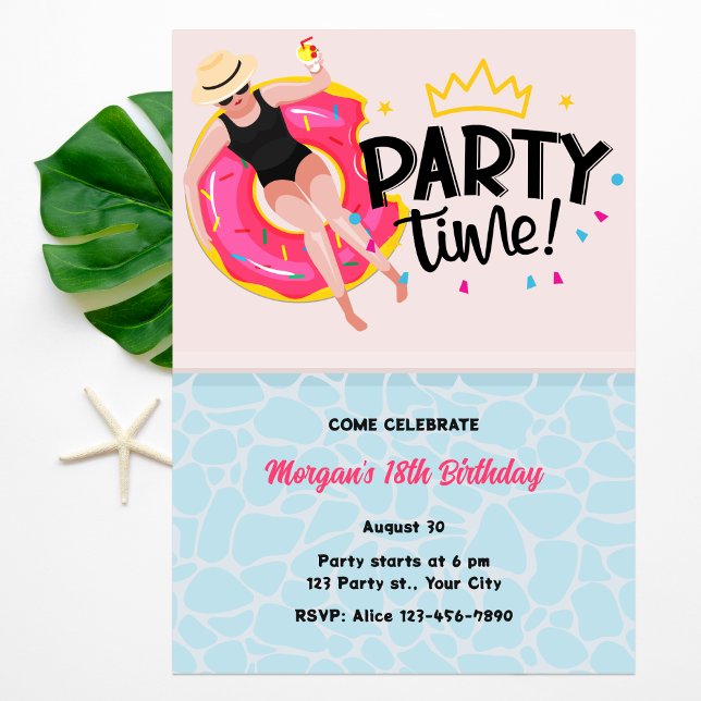 Modern Summer Party Time Girl Birthday  Invitation (Creator Uploaded)