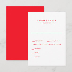  Modern Summer Red and White Wedding RSVP Card