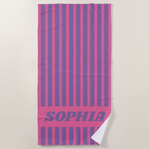 Modern Summer Rose Pink Striped Personalised Beach Towel