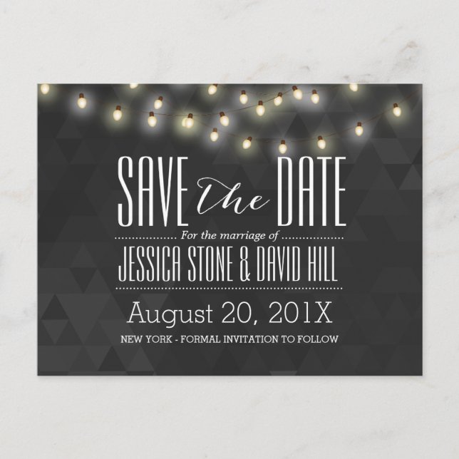 Modern Summer String Lights Wedding Save the Date Announcement Postcard (Front)