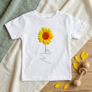 Modern Summer Sunflower   Custom Name & Monogram  Baby T-Shirt