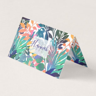 Modern Summer Tropical Watercolor Foliage Design Business Card