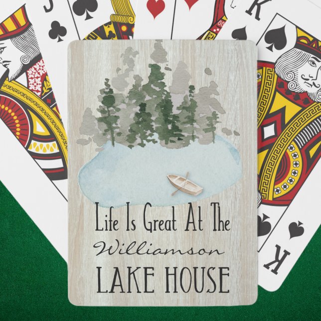 Modern Summer Vacation Lake House Family Playing Cards (Custom Playing Cards to share at your summer vacation lake house. Monogrammed with family name.)