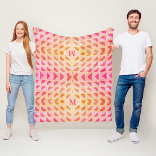 Modern Summer WATERMELON Pink MONOGRAM Fleece Blanket