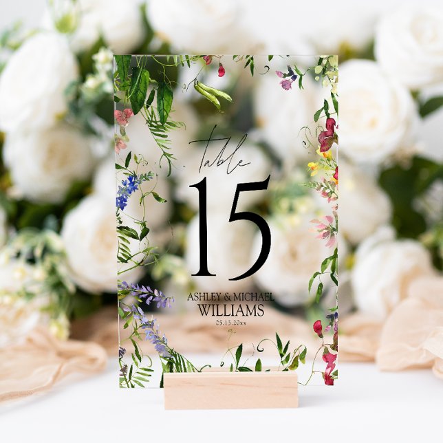 Modern Summer Wildflower Watercolor Reception Acrylic Sign (Wedding Table Number!)