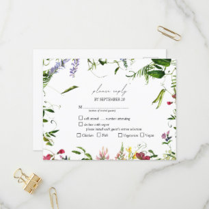 Modern Summer Wildflower Watercolor Wedding RSVP Invitation Postcard