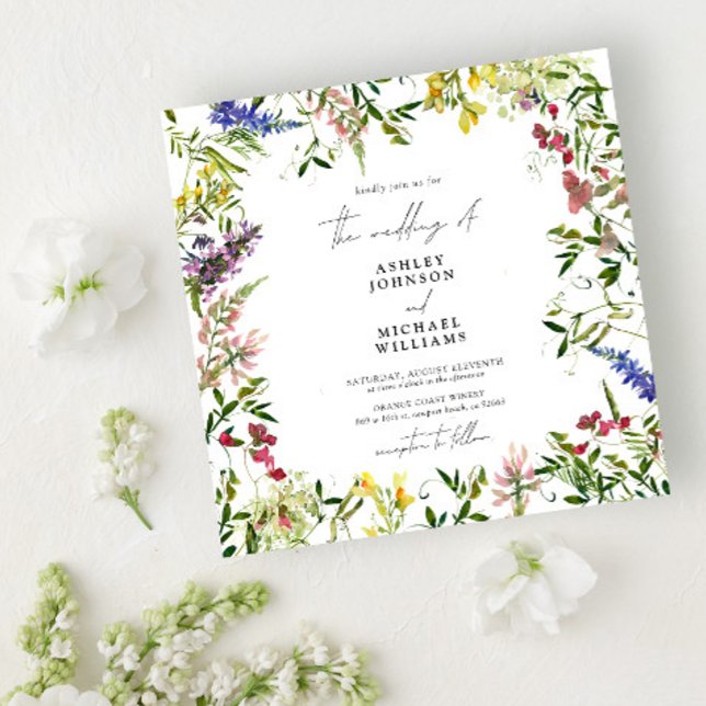 Modern Summer Wildflower Watercolor Wedding Square Invitation (Creator Uploaded)